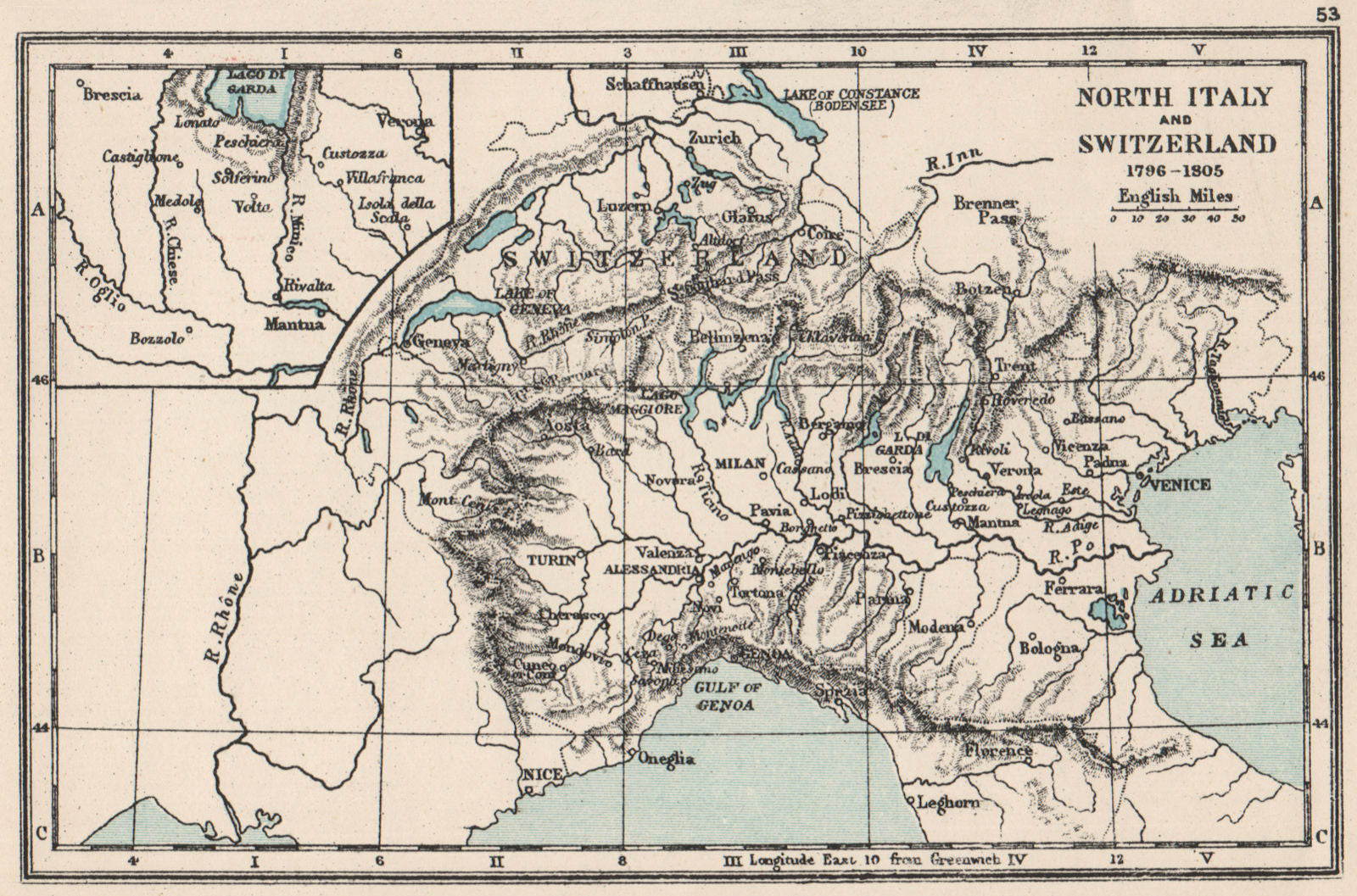 FRENCH REVOLUTIONARY WARS. North Italy and Switzerland 1796-1805. SMALL 1907 map